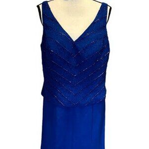 La Merchandises Royal Blue Beaded Chiffon Gown